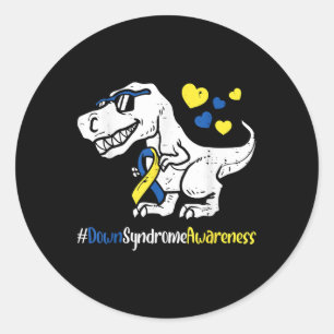 Down Syndrome Awareness T-rex Dinosaur Boys Kinder Ronde Sticker