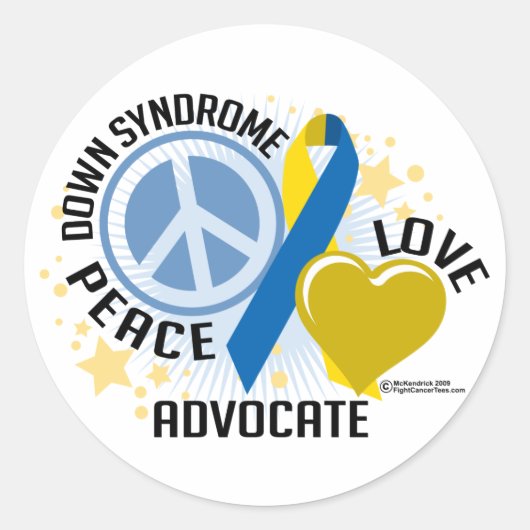 Down Syndrome Peace Love Advocate Ronde Sticker (Voorkant)