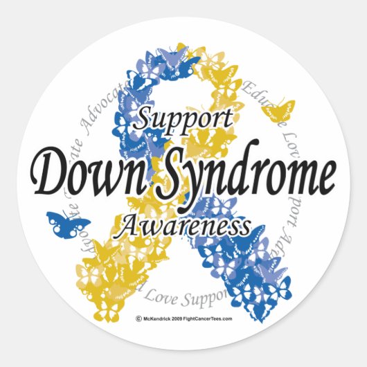 Down Syndrome Ribbon of Butterflies 2 Ronde Sticker (Voorkant)