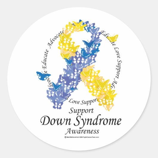 Down Syndrome Ribbon of Butterflies Ronde Sticker (Voorkant)