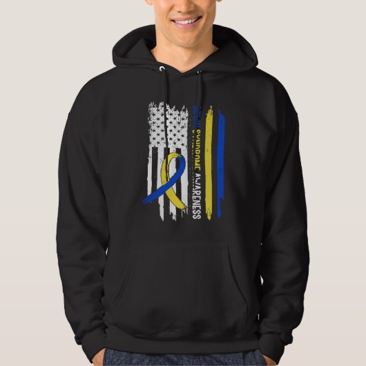 Down Syndrome USA Flag Blue Yellow Ribbon Hoodie (Voorkant)