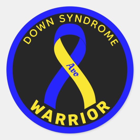 Down Syndrome Warrior Ribbon Black Round Sticker (Voorkant)