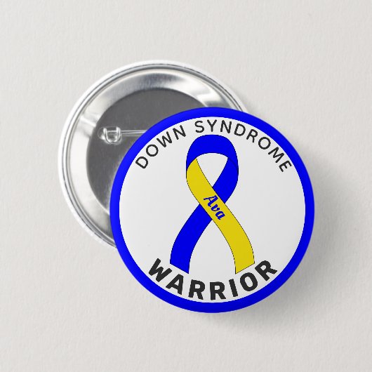 Down Syndrome Warrior Ribbon White Button (Voorkant /achterkant)