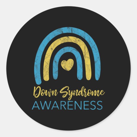 Down Syndroom Awareness Maand Retro Rainbow T21 Ronde Sticker (Voorkant)