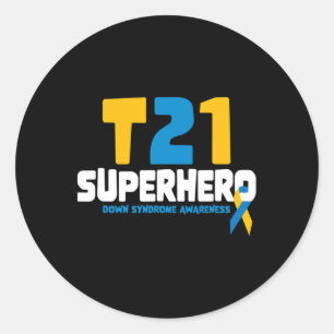 Down Syndroom Awareness T21 Superhero Down Syndroo Ronde Sticker