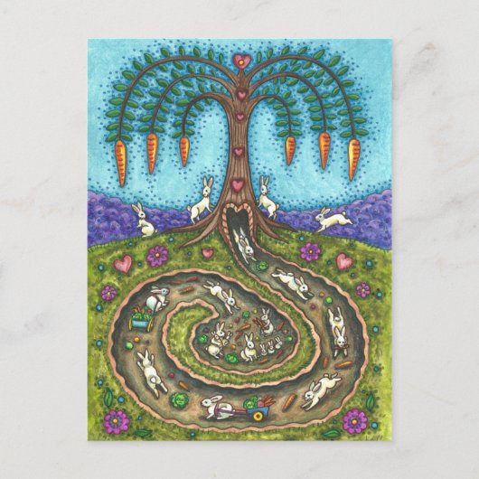 DOWN THE RABBIT HOLE, CARROT WILLOW TRELK FOLK ART BRIEFKAART (Voorkant)