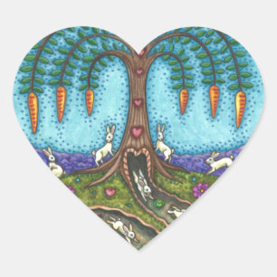 DOWN THE RABBIT HOLE, CARROT WILLOW TRELK FOLK ART HART STICKER