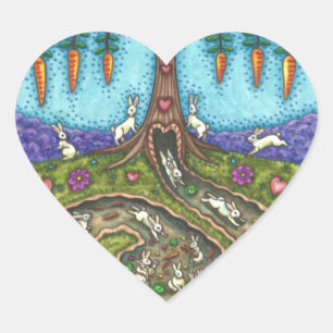 DOWN THE RABBIT HOLE, CARROT WILLOW TRELK FOLK ART HART STICKER