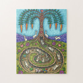 DOWN THE RABBIT HOLE, CARROT WILLOW TRELK FOLK ART LEGPUZZEL
