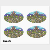 DOWN THE RABBIT HOLE, CARROT WILLOW TRELK FOLK ART OVALE STICKER (Vel)