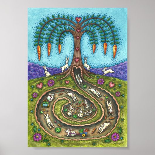 DOWN THE RABBIT HOLE, CARROT WILLOW TRELK FOLK ART POSTER (Voorkant)