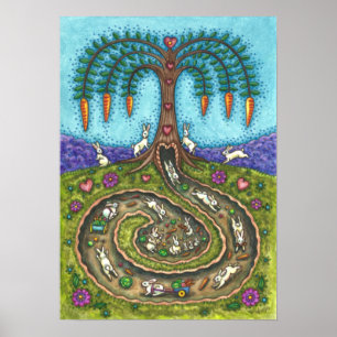 DOWN THE RABBIT HOLE, CARROT WILLOW TRELK FOLK ART POSTER