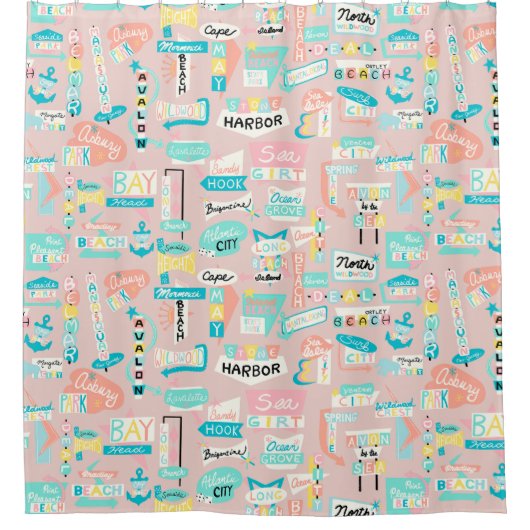 Down the Shore NJ Beach Thema Douchegordijn (Voorkant)