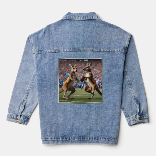 "Down Under Action: Kangoeroes spelen Australische Denim Jacket (Achterkant)