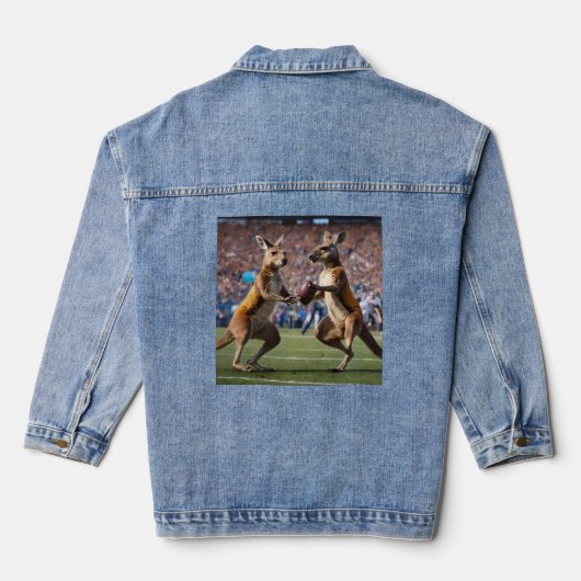 "Down Under Action: Kangoeroes spelen Australische Denim Jacket (Achterkant)