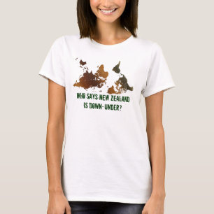 DOWN-UNDER ONDERSTEBOVEN Funny NZ WERELDKAART T-Sh T-shirt