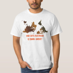 DOWN-UNDER ONDERSTEBOVEN Funny WERELDKAART T-shirt
