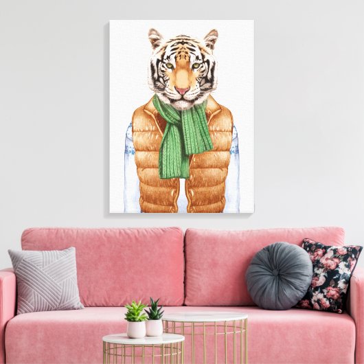 Down Vest Tiger Canvas Afdruk (Insitu (Woonkamer))