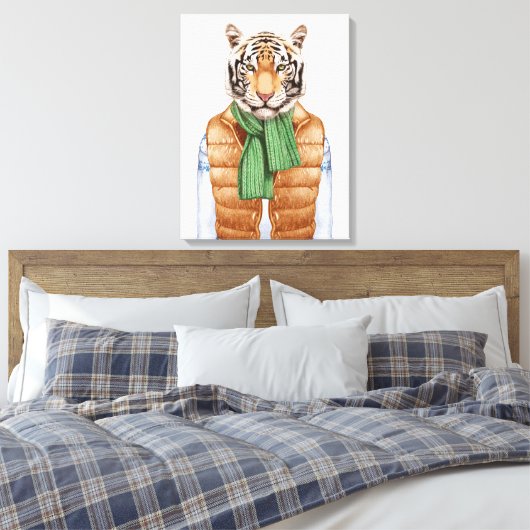 Down Vest Tiger Canvas Afdruk (Insitu (Slaapkamer))