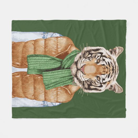 Down Vest Tiger Fleece Deken (Voorkant (Horizontaal))
