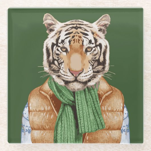 Down Vest Tiger Glazen Onderzetter (Voorkant)