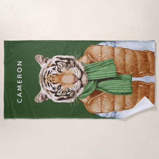 Down Vest Tiger | Jouw namen toevoegen Strandlaken (Voorkant)