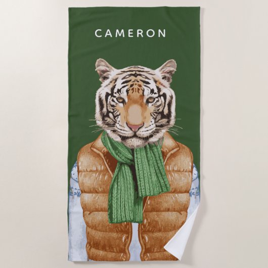 Down Vest Tiger | Jouw namen toevoegen Strandlaken (Voorkant)
