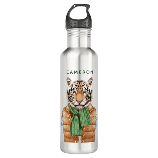 Down Vest Tiger | Jouw namen toevoegen Waterfles (Voorkant)