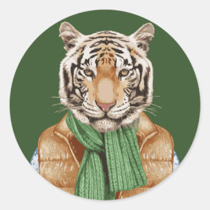Down Vest Tiger Ronde Sticker