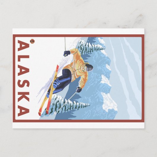 Downhhill Snow Skier - Alaska Briefkaart (Voorkant)
