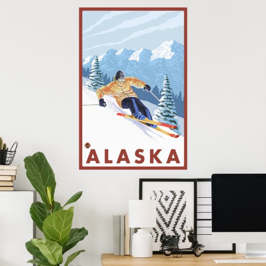 Downhhill Snow Skier - Alaska Poster (Thuiskantoor)