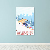 Downhhill Snow Skier - Blue Mountain , Canvas Afdruk (Insitu (Houten vloer))