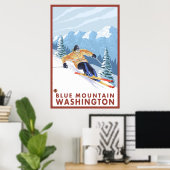Downhhill Snow Skier - Blue Mountain , Washington Poster (Thuiskantoor)