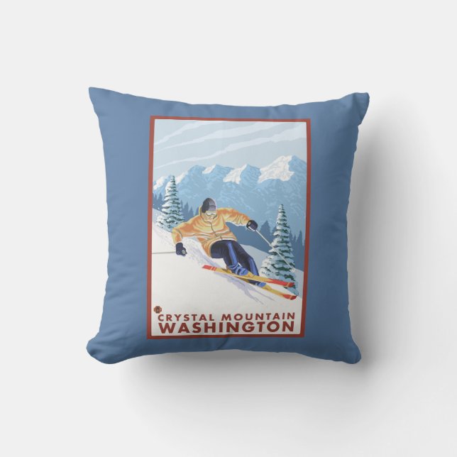 Downhhill Snow Skier - Crystal Mountain , WA Kussen (Voorkant)