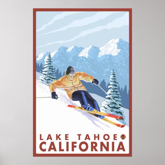 Downhhill Snow Skier - Lake Tahoe, Californië Poster (Voorkant)