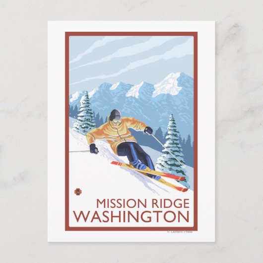 Downhhill Snow Skier - Mission Ridge, Washington Briefkaart (Voorkant)