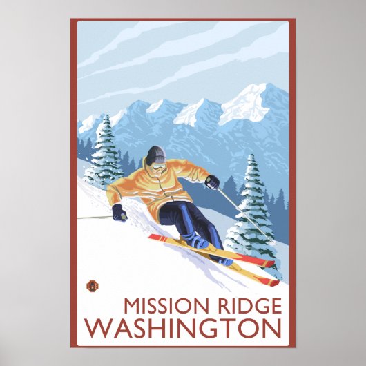 Downhhill Snow Skier - Mission Ridge, Washington Poster (Voorkant)