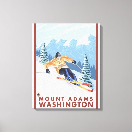 Downhhill Snow Skier - Mount Adams, Washington Canvas Afdruk (Voorkant)