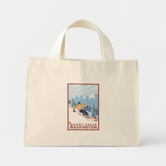 Downhhill Snow Skier - Mount Baker, Washington Mini Tote Bag (Voorkant)