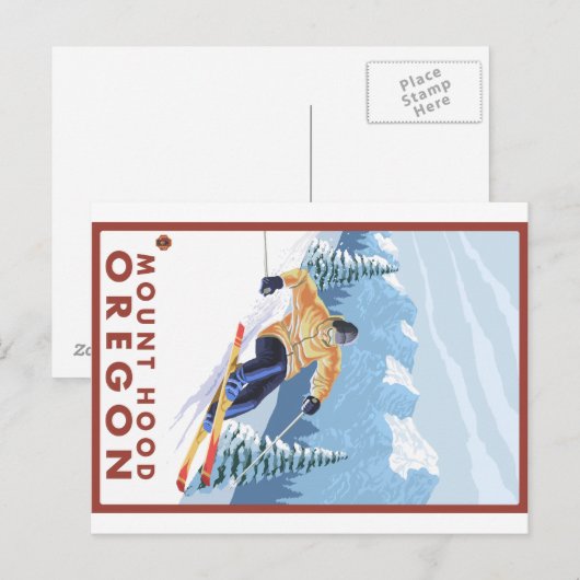 Downhhill Snow Skier - Mount Hood, Oregon Briefkaart (Voorkant / Achterkant)