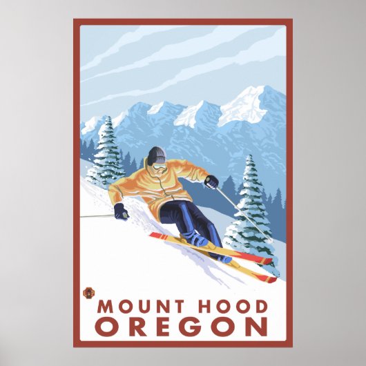 Downhhill Snow Skier - Mount Hood, Oregon Poster (Voorkant)