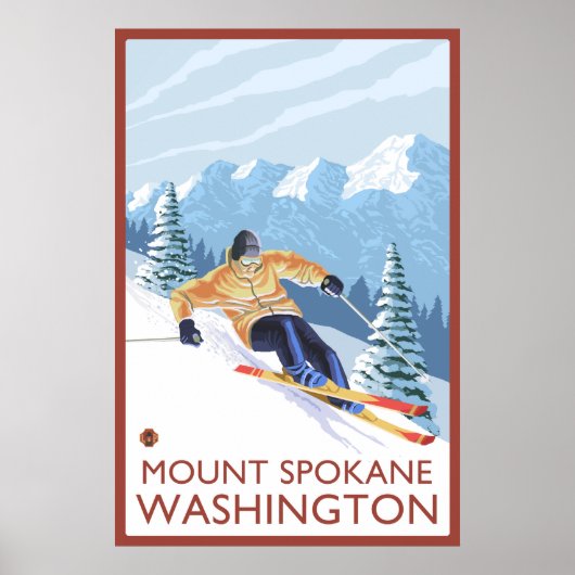 Downhhill Snow Skier - Mount Spokane, Washington Poster (Voorkant)