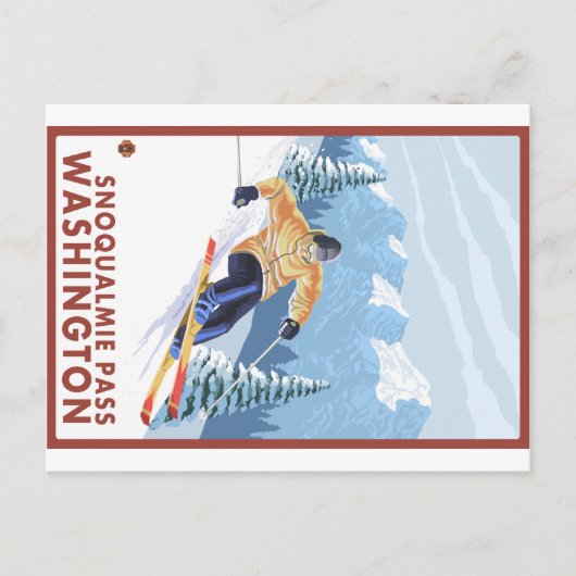 Downhhill Snow Skier - Snoqualmie Pass , WA Briefkaart (Voorkant)