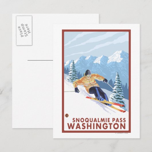 Downhhill Snow Skier - Snoqualmie Pass , WA Briefkaart (Voorkant / Achterkant)