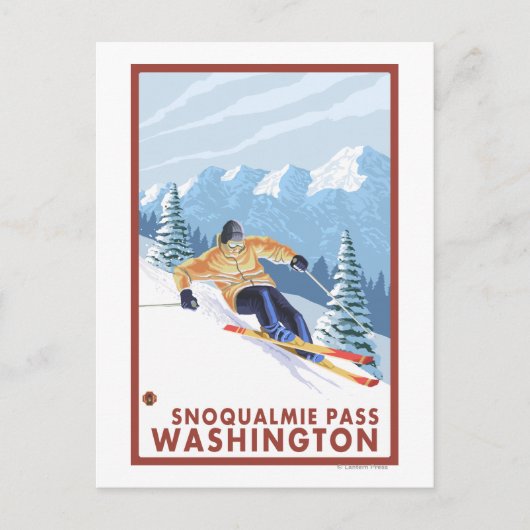 Downhhill Snow Skier - Snoqualmie Pass , WA Briefkaart (Voorkant)