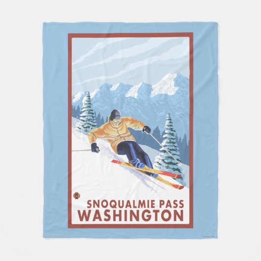 Downhhill Snow Skier - Snoqualmie Pass , WA Fleece Deken (Voorkant)