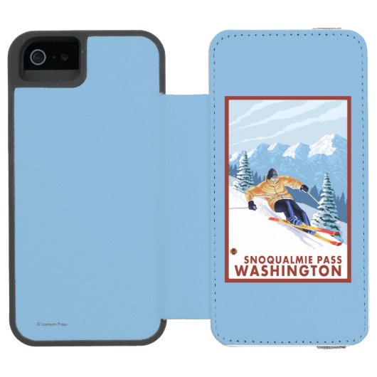 Downhhill Snow Skier - Snoqualmie Pass , WA Incipio iPhone Portemonnee Hoesje (Agenda Open)