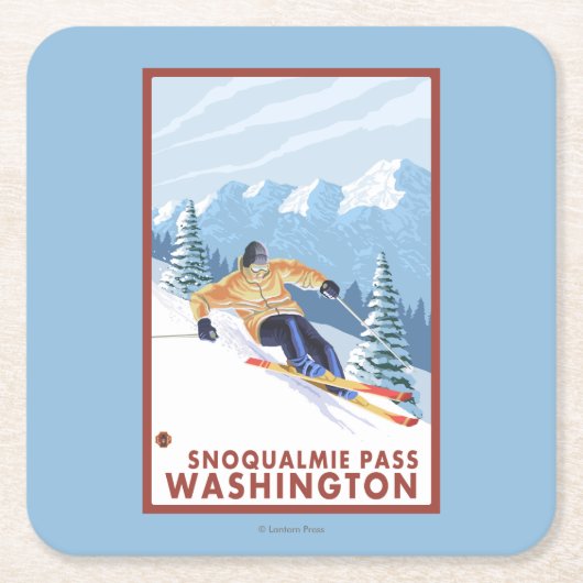 Downhhill Snow Skier - Snoqualmie Pass , WA Kartonnen Onderzetters (Voorkant)
