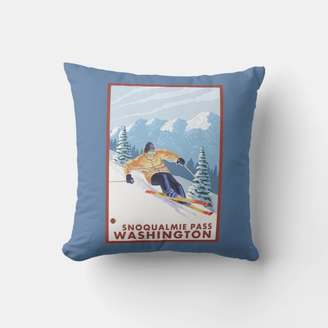 Downhhill Snow Skier - Snoqualmie Pass , WA Kussen (Voorkant)