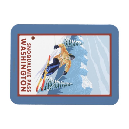 Downhhill Snow Skier - Snoqualmie Pass , WA Magneet (Horizontaal)